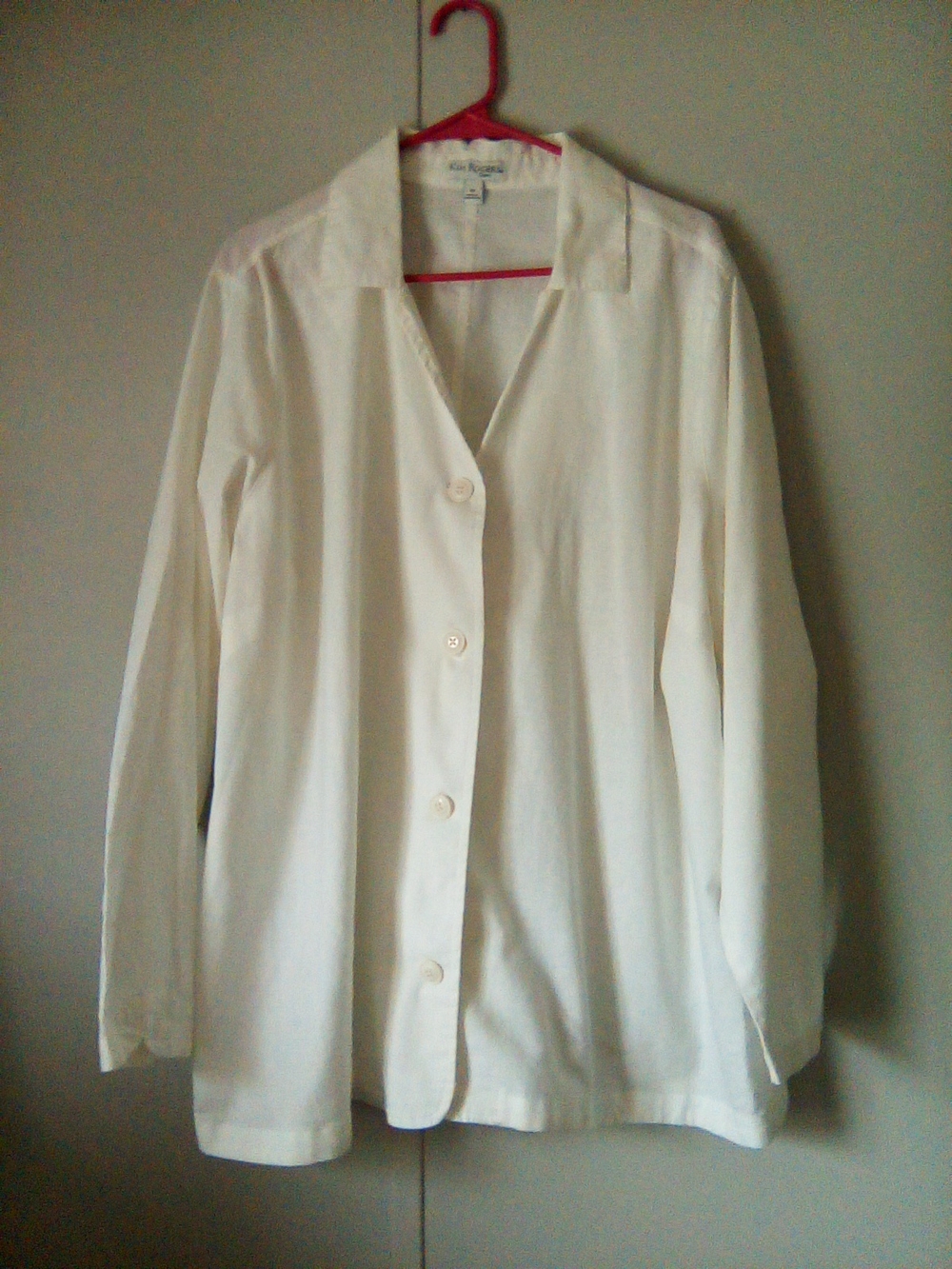 Kim Rogers White Button-Front Long Sleeve Shirt Linen And Cotton